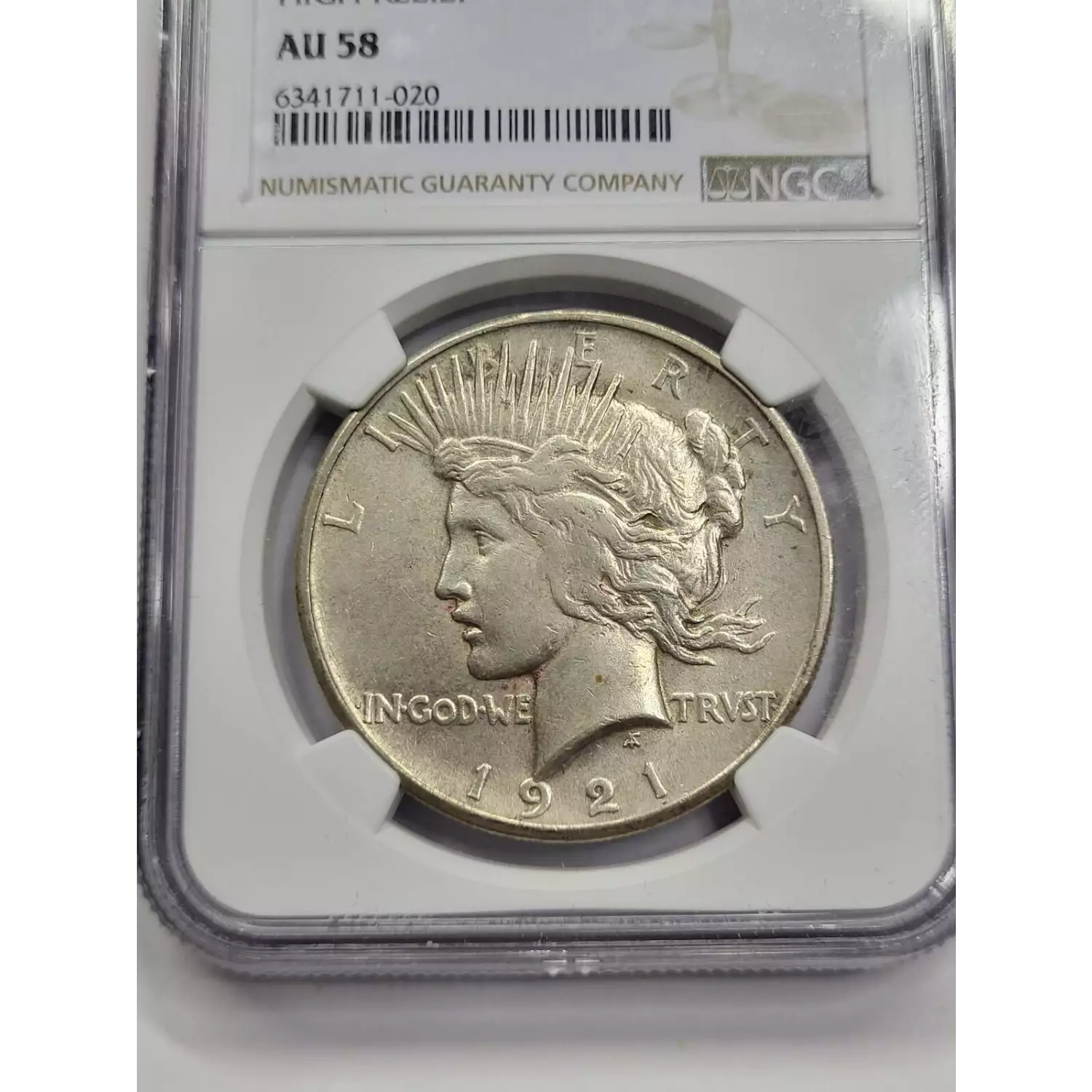 1921 Peace Silver Dollar NGC AU-58 HIGH RELIEF - Old Pueblo Coin