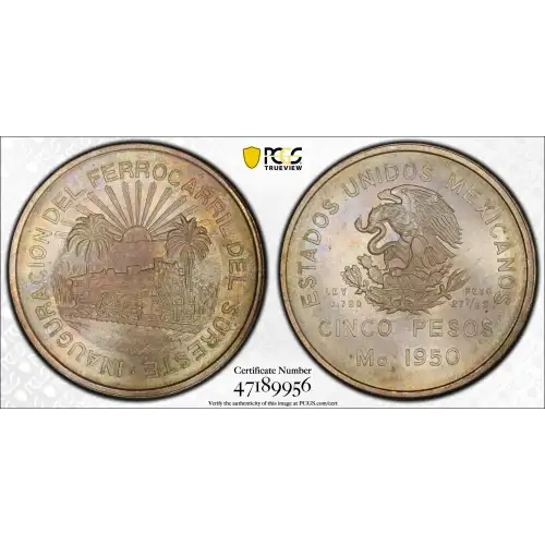 1950-Mo 5 Peso Southeastern Railroad KM-466  Ag