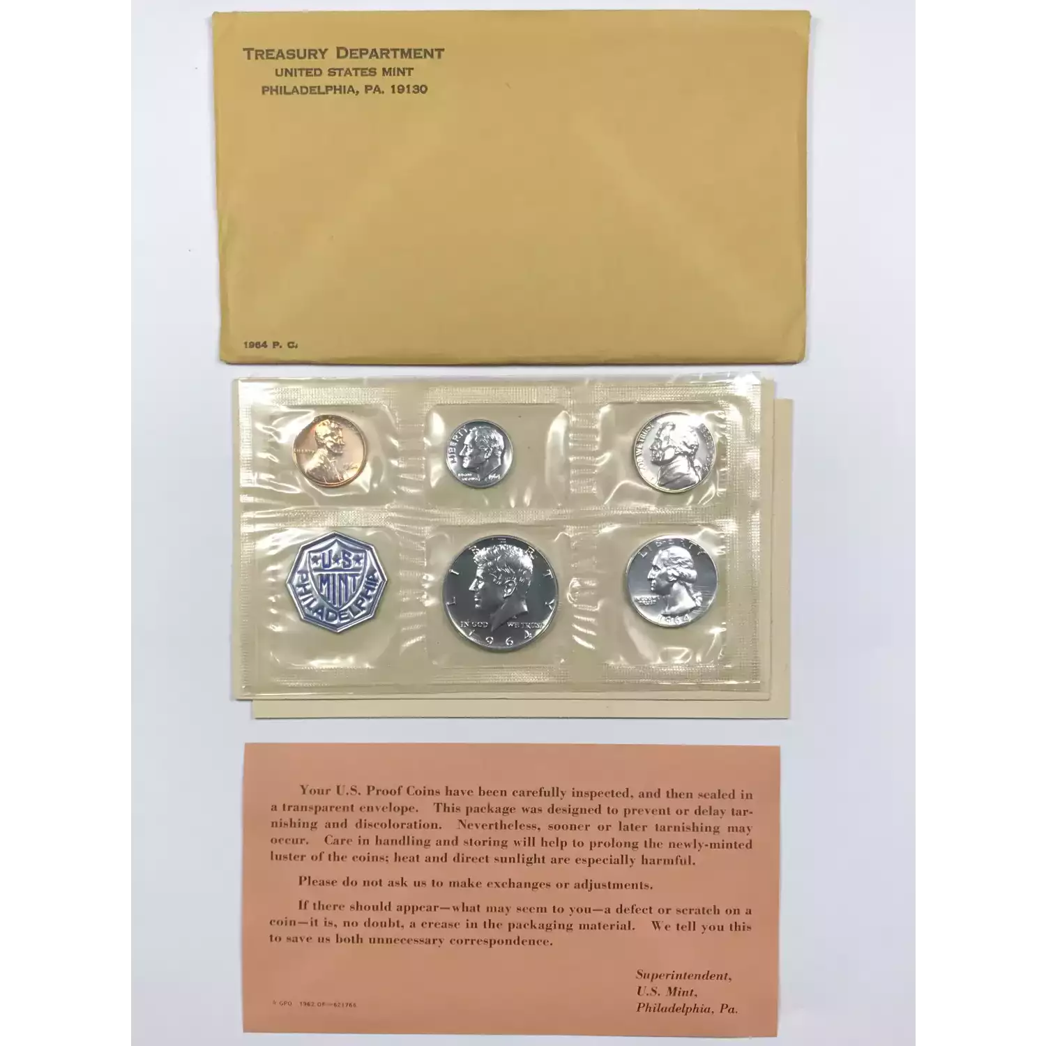 1964 US Mint Silver Proof Set w OGP Envelope u0026 Paper - Old Pueblo Coin