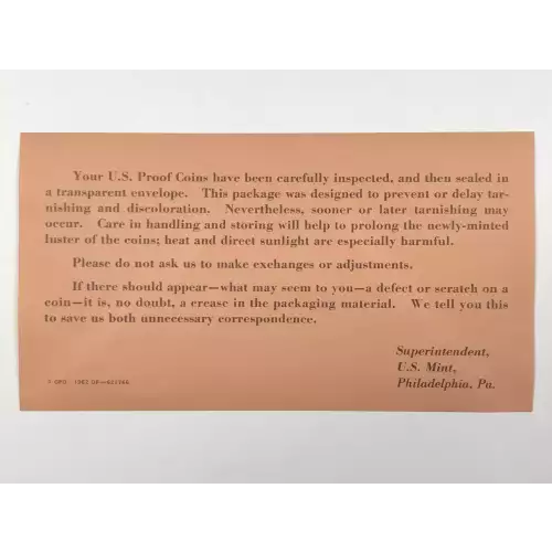 1964 US Mint Silver Proof Set w OGP Envelope & Paper