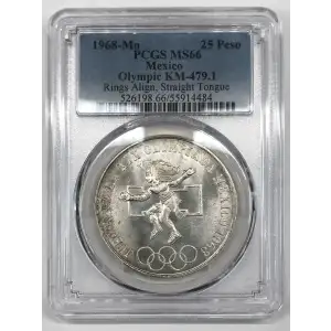 1968-Mo 25 Peso Olympic KM-479.1 Rings Align, Straight Tongue (2)
