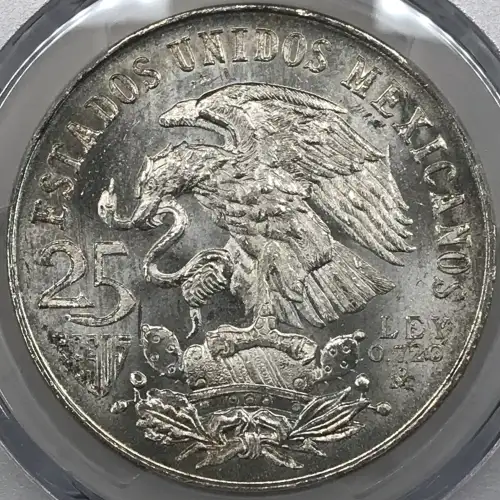 1968-Mo 25 Peso Olympic KM-479.1 Rings Align, Straight Tongue