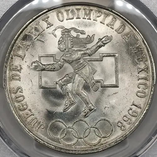 1968-Mo 25 Peso Olympic KM-479.1 Rings Align, Straight Tongue (2)