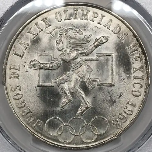 1968-Mo 25 Peso Olympic KM-479.1 Rings Align, Straight Tongue (3)