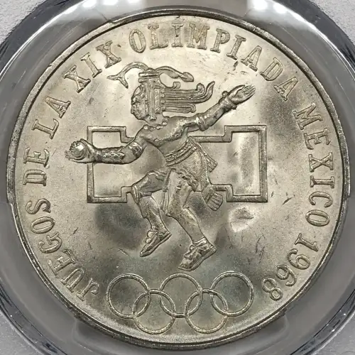 1968-Mo 25 Peso Olympic KM-479.1 Rings Align, Straight Tongue (2)
