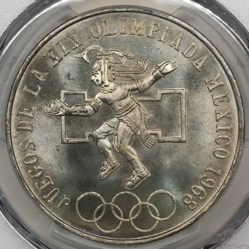 1968-Mo 25 Peso Olympic KM-479.1 Rings Align, Straight Tongue (3)