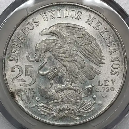 1968-Mo 25 Peso Olympic KM-479.1 Rings Align, Straight Tongue (2)