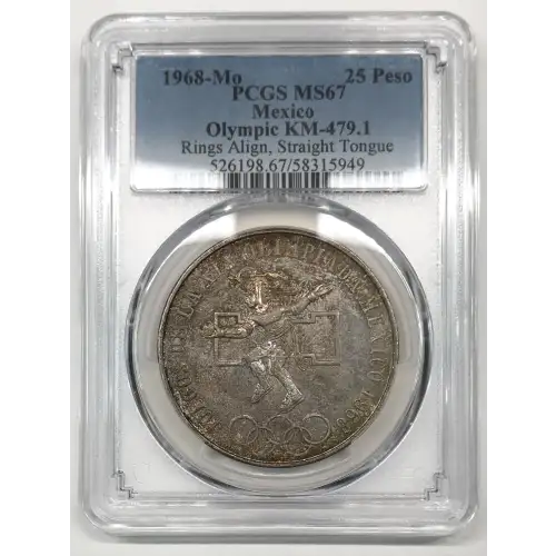 1968-Mo 25 Peso Olympic KM-479.1 Rings Align, Straight Tongue (4)
