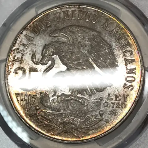 1968-Mo 25 Peso Olympic KM-479.1 Rings Align, Straight Tongue