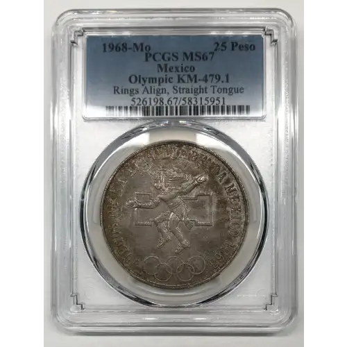1968-Mo 25 Peso Olympic KM-479.1 Rings Align, Straight Tongue (5)