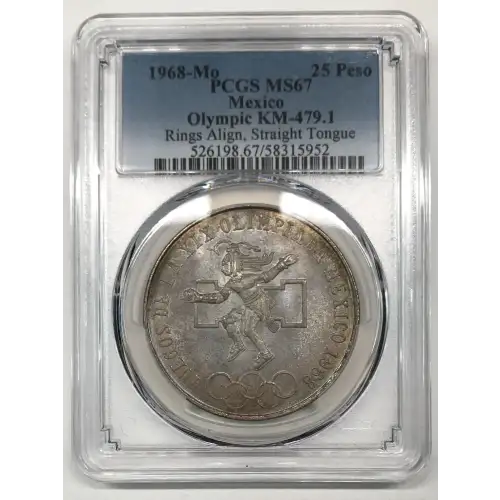 1968-Mo 25 Peso Olympic KM-479.1 Rings Align, Straight Tongue (2)