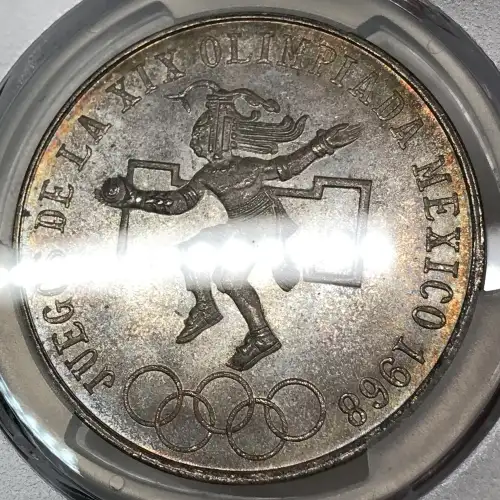 1968-Mo 25 Peso Olympic KM-479.1 Rings Align, Straight Tongue (4)