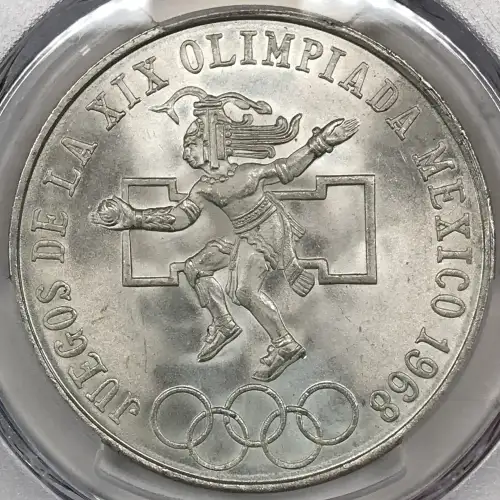 1968-Mo 25 Peso Olympic KM-479.1 Rings Align, Straight Tongue (2)