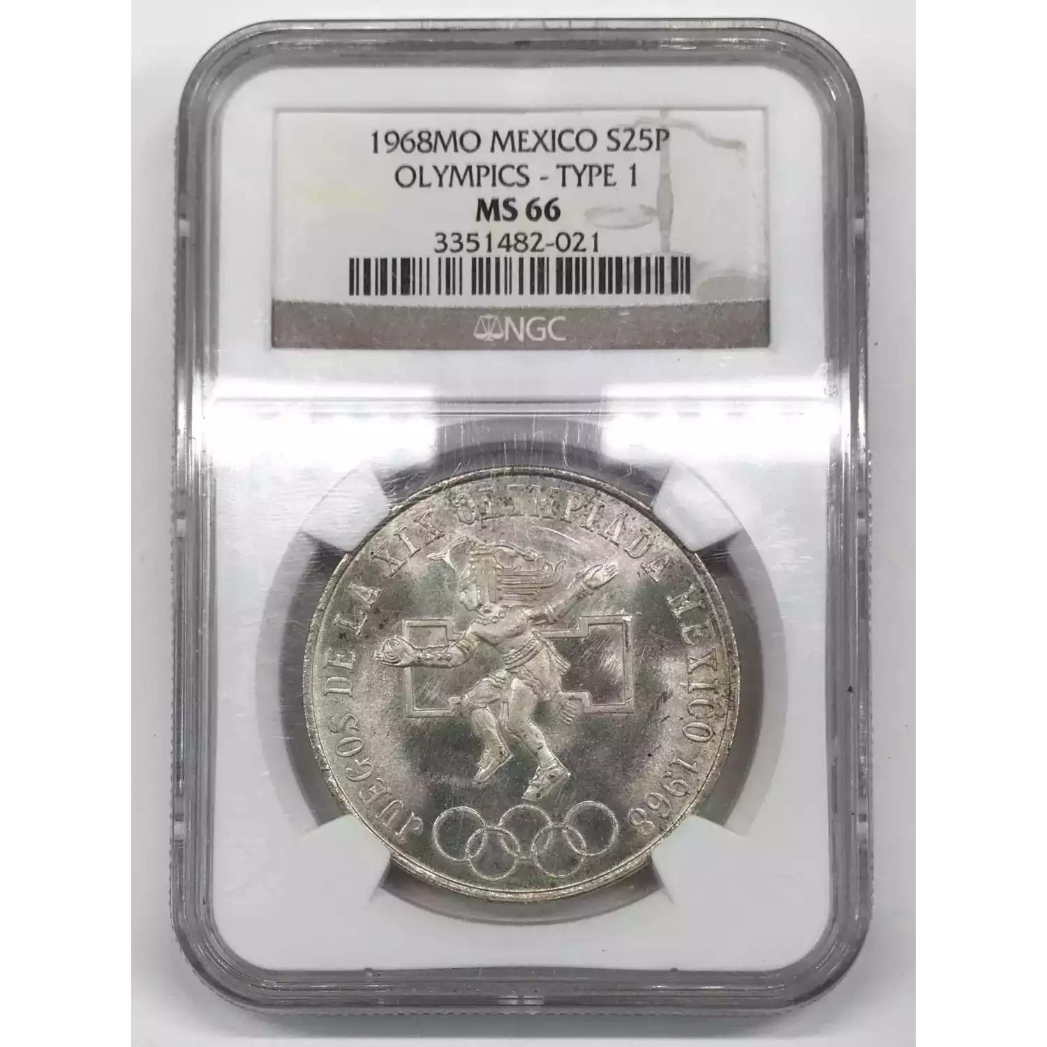 1968-Mo MEXICO Silver 25 PESOS NGC MS-66 Type 1 EVEN RINGS MEXICO