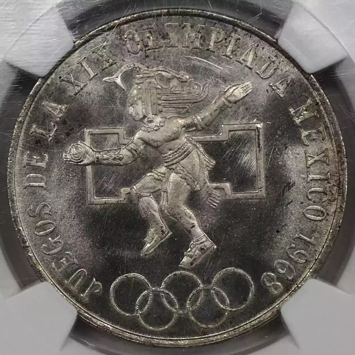 1968-Mo MEXICO Silver 25 PESOS NGC MS-66 Type 1 EVEN RINGS MEXICO
