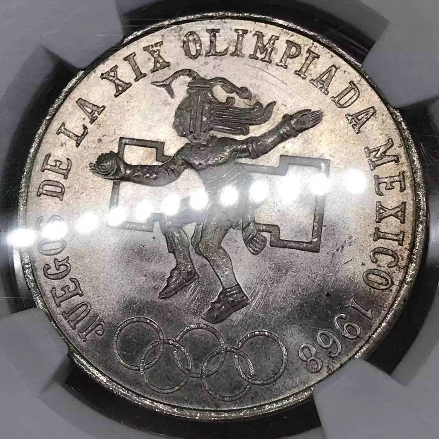 1968-Mo MEXICO Silver 25 PESOS NGC MS-66 Type 1 EVEN RINGS MEXICO