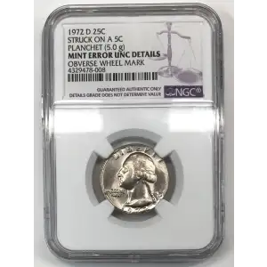 1972 STRUCK ON A 5C PLANCHET (5.0 g) (2)
