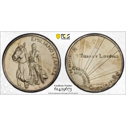 1979 Birth of Emiliano Zapata Mexico Matte Silver Medal PCGS SP/MS-63 (2)