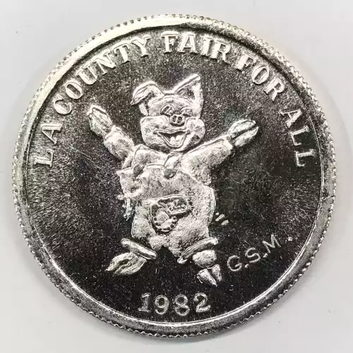 1982 LA COUNTY FAIR FOR ALL Pig/Race 1 oz Silver Round - Golden State Mint GSM (2)