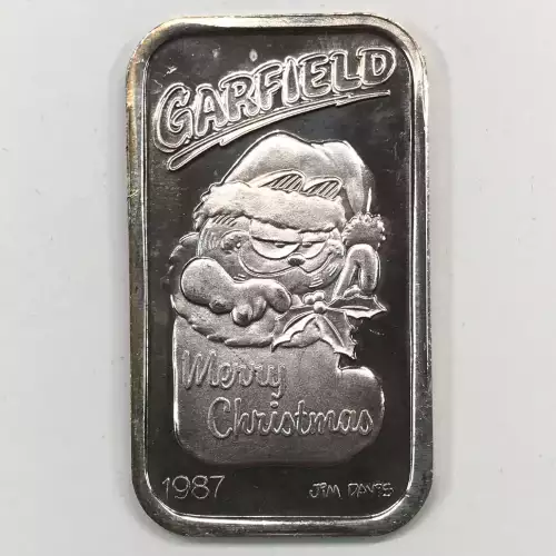 1987 Garfield Merry Christmas 1 oz Silver Bar - SilverTowne