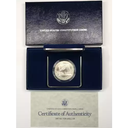 1987-P Constitution Bicentennial Uncirculated Silver Dollar w US Mint Box & COA