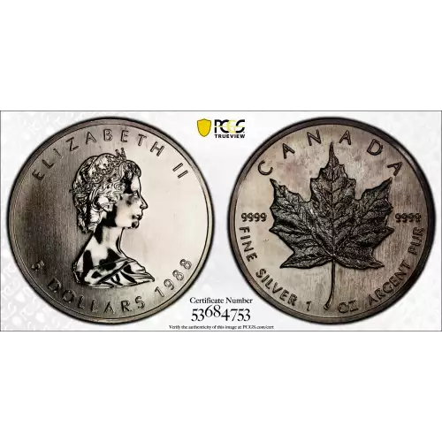 1988 $5 Maple Leaf 1oz Ag