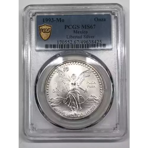 1993-Mo Mexico 1 oz Silver Libertad Onza PCGS MS-67 Libertad
