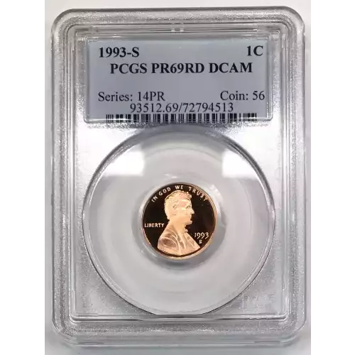 1993-S Proof Lincoln Memorial Cent PCGS PR-69 DCAM