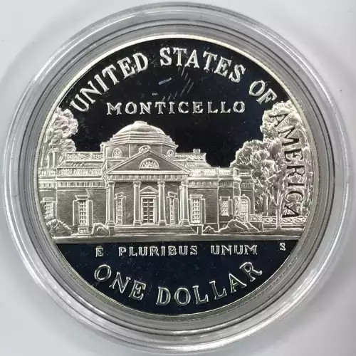 1993-S Thomas Jefferson 250th Anniversary Proof Silver Dollar US Mint Box & COA