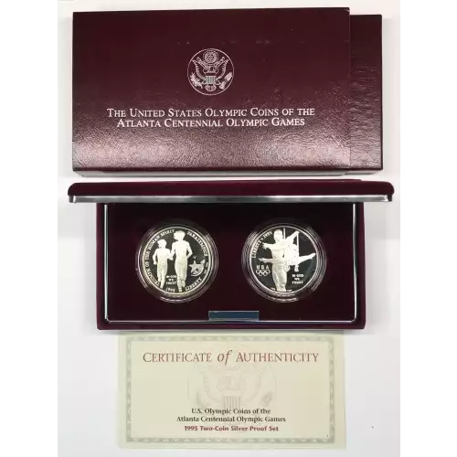 1995 Olympic Gymnastics & Blind Runner Two-Coin Proof Silver Dollar Set w OGP