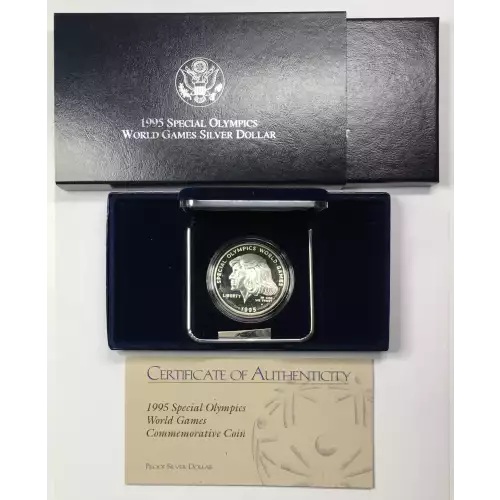 1995-P Special Olympics World Games Proof Silver Dollar w US Mint OGP Box & COA