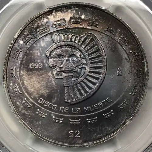 1998-Mo Disco de la Muerte Mexico 1/2 oz Silver 2 Pesos PCGS MS-67 (4)