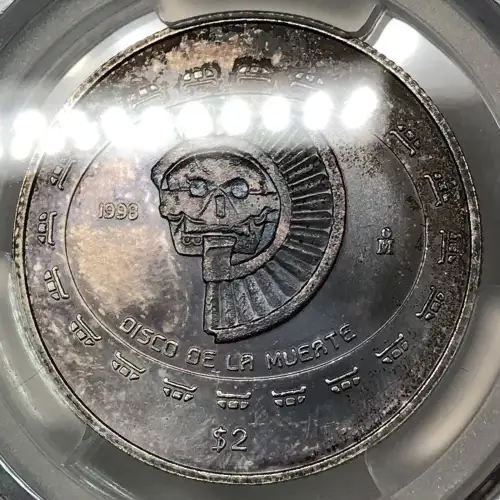 1998-Mo Disco de la Muerte Mexico 1/2 oz Silver 2 Pesos PCGS MS-67 (5)