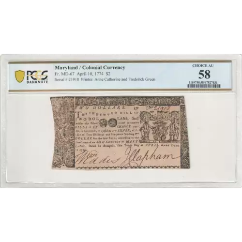 $2 (9s) April 10, 1774  COLONIAL CURRENCY MD-67 (2)