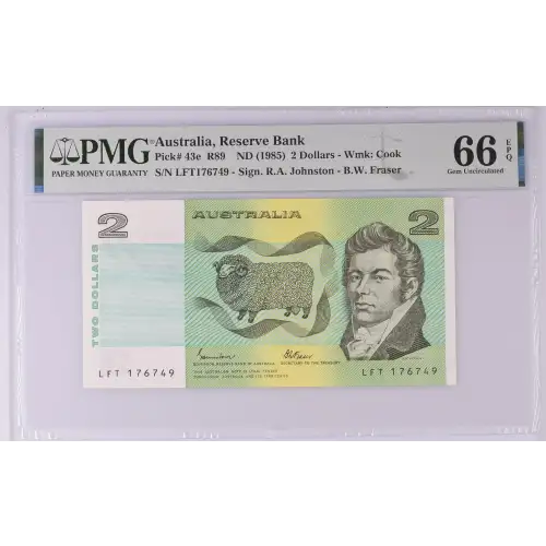 2 Dollars ND (1974-85), 1973; 1984 ND Issue e. Signature R. A. Johnston and B. W. Fraser. (1985) Australia 43 (2)