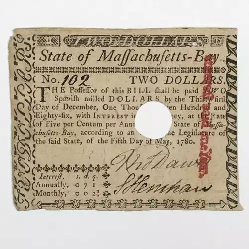 $2 May 5, 1780  COLONIAL CURRENCY MA-279