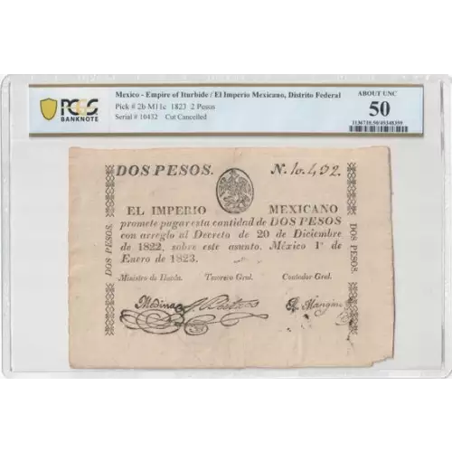 2 Pesos 1.1.1823, 1823 Issue b. Cut cancelled. (PR-DF-8) Mexico 2 (2)