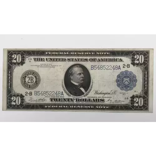 1914 $20 Blue Seal Federal Reserve Note FR 967 - VF - Old Pueblo Coin