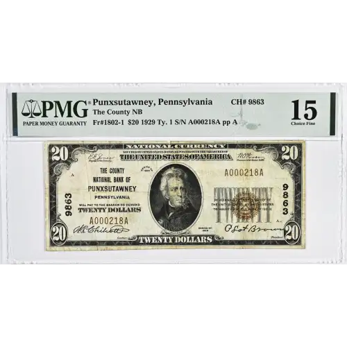 $20 1929 small brown seal. Small National Bank Notes 1802-1