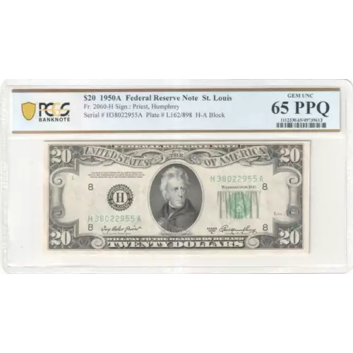 $20 1950-A. blue-Green seal. Small Size $20 Federal Reserve Notes 2060-H (2)