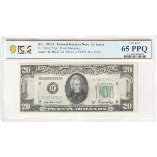 $20 1950-A. blue-Green seal. Small Size $20 Federal Reserve Notes 2060-H (2)