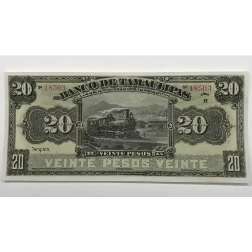 20 Pesos 1902-14, 1902 ISSUE d. Series H. (ND). (BK-TAM-17). Mexico S431