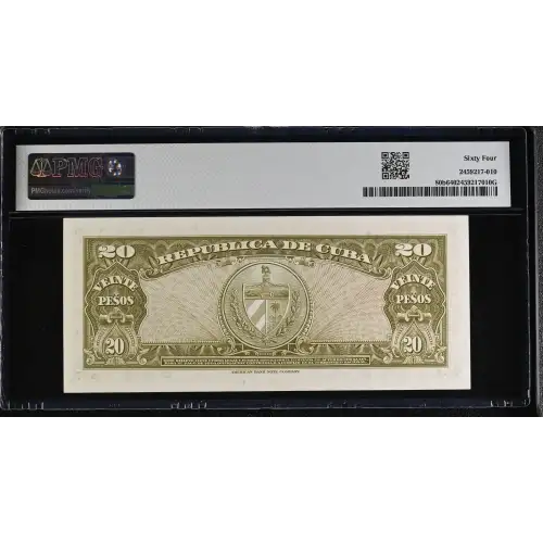 20 Pesos 1949-1960, 1949-1950 Issue b. Red serial #. 1958 Cuba 80 (3)