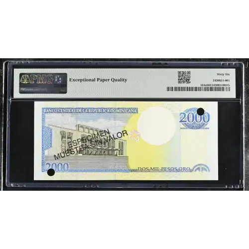 2000 Nouveaux Francs 2000, 2000 Issue s. Specimen. Overprint in black: ESPECIMEN/MUESTRA SIN VALOR in two lines once on each side. Punch hole cancelled Dominican Republic 164 (3)