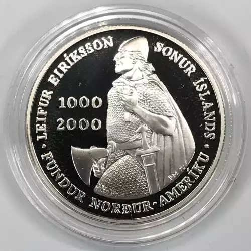 2000-P Leif Ericson Millennium US & Iceland Two-Coin Proof Silver Dollar Set OGP (4)