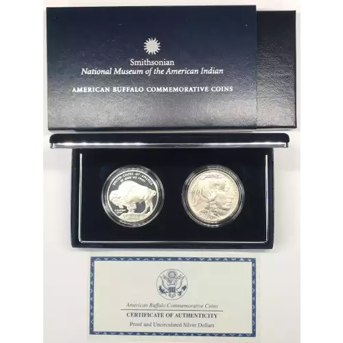 2001 American Buffalo - Two Coin Set - Uncirculated & Proof - One Each - Silver Dollar - Box & COA