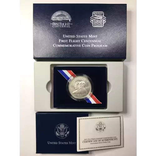 2003-P First Flight Centennial Uncirculated Silver Dollar w US Mint Box & COA