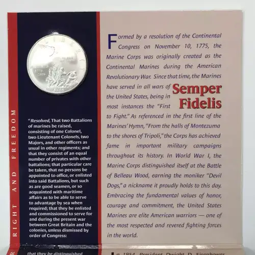 2005 Marine Corps Coin & Stamp Set w OGP - Uncirculated Silver Dollar