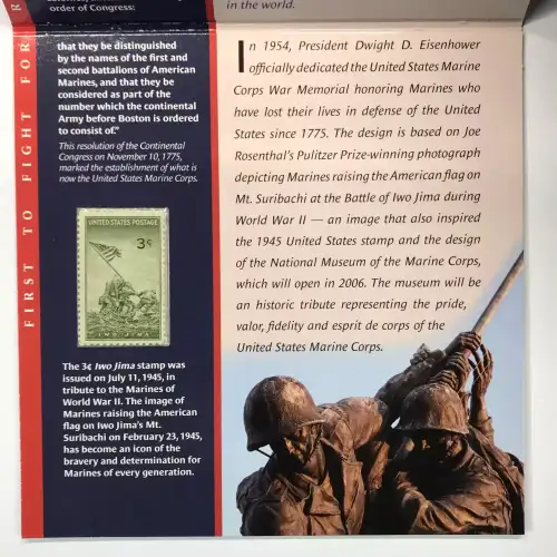 2005 Marine Corps Coin & Stamp Set w OGP - Uncirculated Silver Dollar