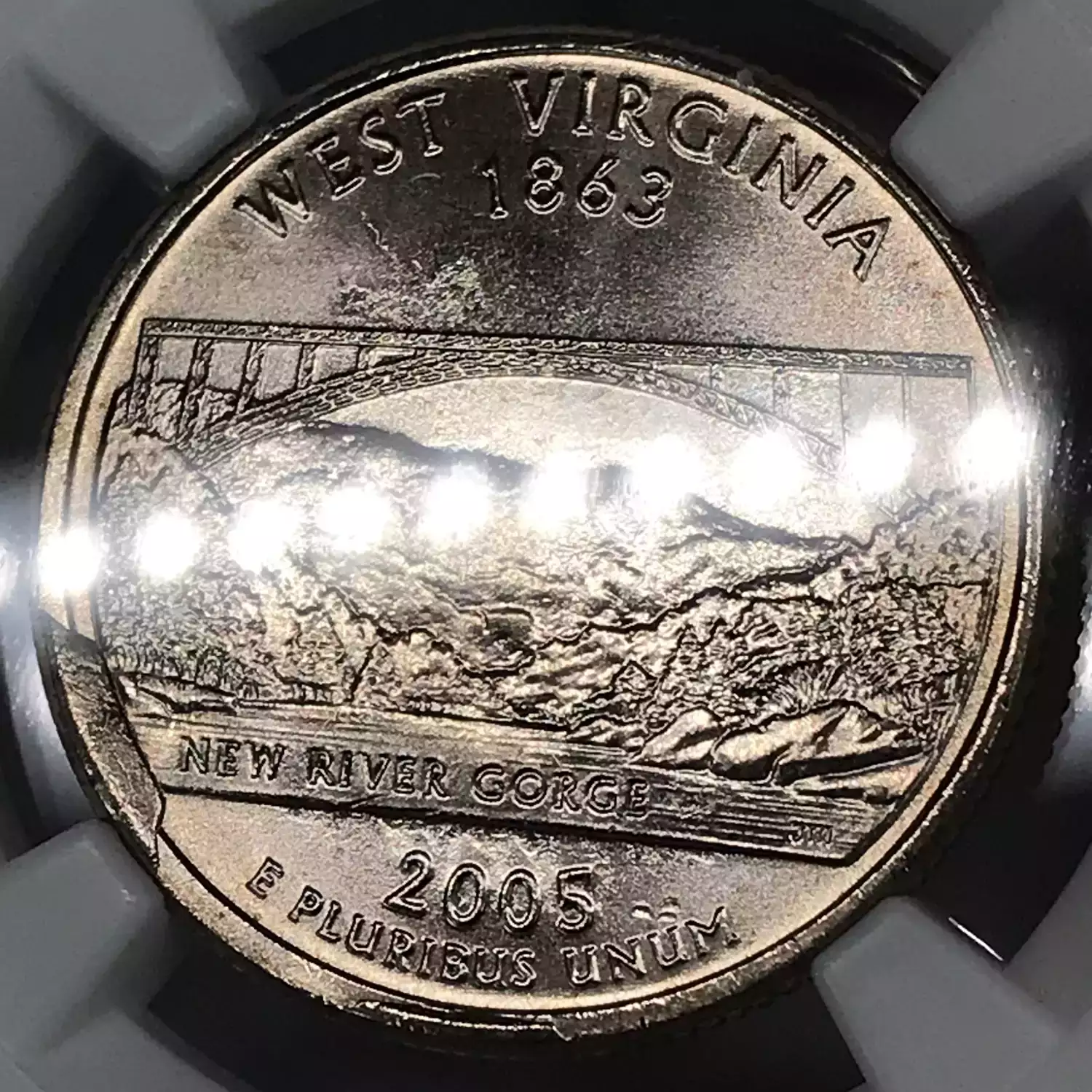 2005 State Quarter NGC MS-66 WEST VIRGINIA OBV DIE BREAK @4:00